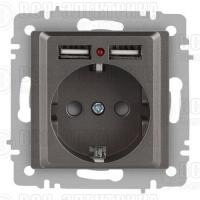 Розетка 1-м СП Accent 6-410-09 16А IP20 250В P+E Schuko + 2хUSB защ. шторки титан Intro Б0063711