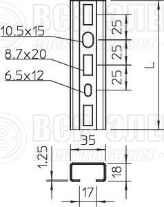 Рейка профильная 35х18 L2000 1268 L 2M FS (дл.2м) OBO 1104500