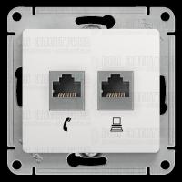 Розетка компьютерная + телефонная 2-м СП Glossa RJ45 + RJ11 кат.5E механизм бел. SE GSL000185