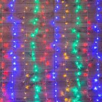 Гирлянда светодиодная "Светодиодный Дождь" 3х2м 240LED мультиколор 12Вт 230В IP20 свечение с динамикой провод прозр. Neon-Night 235-098