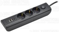 Удлинитель 3х2м с заземл. 16А 250В MODERN У03В с выкл. USBх3 (type-Aх2шт + type-Cх1шт) ПВС 3х1 черн. IEK WYP12-16-03-02-ZKU-K02