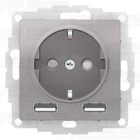 Розетка 1-м СП AtlasDesign 16А IP20 с 2-мя заряд. устройствами USB тип A+A 5В/2.4А 2х5В/1.2А механизм алюм. SE ATN000330