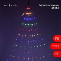 Гирлянда светодиодная "Дождик" 10 нитей 2м 200LED 220В IP20 мультиколор ЭРА Б0047966