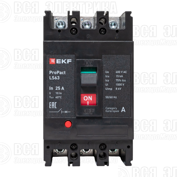 Выключатель автоматический 3п 25А 15кА LS63 ProPact EKF mccb-63-15-3-25-ls