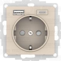 Розетка AtlasDesign 16А с 2-мя заряд. устройствами USB тип A+C 5В/2.4А 2х5В/1.2А механизм беж. SE ATN000232