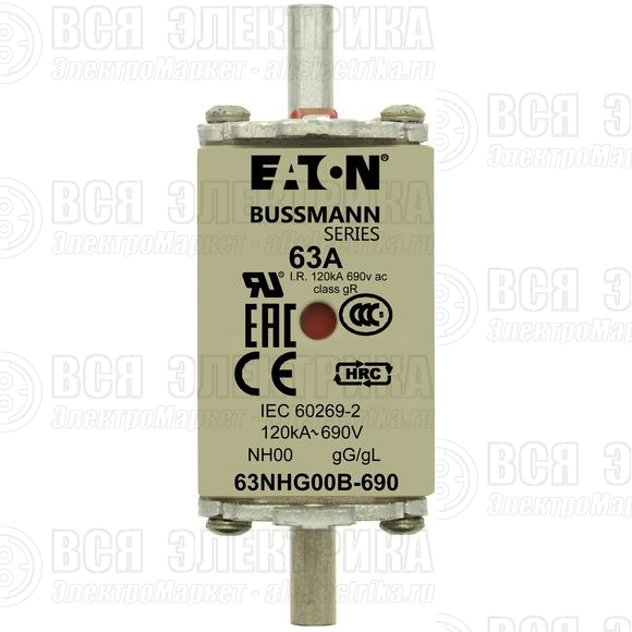 Предохранитель NH 63A 690В gG 00 двойная индикация EATON 63NHG00B-690