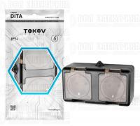 Розетка 2-м ОП Dita 16А IP54 250В с заземл. с прозр. крышкой карбонTOKOV ELECTRIC TKL-DT-R2Z-C14T-IP54