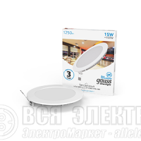 Светильник светодиодный Slim 170х22 15Вт 6500К 1250лм IP20 180-265В круг монтаж. отв. d155 Gauss 939111315