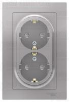 Розетка 2-м СП AtlasDesign 16А IP20 с заземл. защ. шторки в сборе алюм. SE ATN000326
