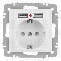 Розетка 1-м СП Accent 6-410-01М 16А IP20 250В P+E Schuko защ. шторки + 2хUSB бел. матов. Intro Б0063691