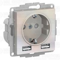 Розетка 1-м СП AtlasDesign 16А IP20 с 2-мя заряд. устройствами USB тип A+A 5В/2.4А 2х5В/1.2А механизм жемчуж. SE ATN000430