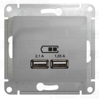 Розетка USB 2-м СП Glossa тип A+A 5В/2100мА 2х5В/1050мА механизм алюм. SE GSL000333