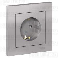 Розетка 1-м СП AtlasDesign 16А IP20 с заземл. защ. шторки в сборе алюм. SE ATN000344