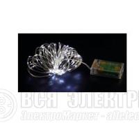 Гирлянда светодиодная "Серебряные нити" 1.5м 30LED в виде капель серебр. на батарейках 3хАА Космос KOCNL-EL114