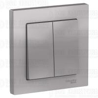 Выключатель 2-кл. СП AtlasDesign 10А IP20 (сх. 5) 10AX в сборе алюм. SE ATN000352
