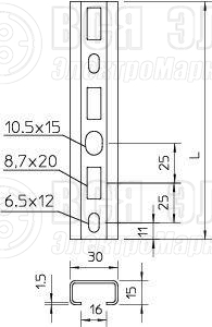 Рейка профильная 30х15 L1000 C30 L 1M FT (дл.1м) OBO 1109863