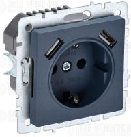 Розетка BRITE РЮш10-1-БрМ 16А с USB A+A 2.1А с заземл. защ. шторки механизм маренго IEK BR-R14-16-U21-D21-K35