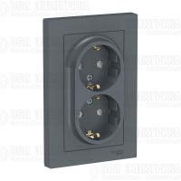 Розетка 2-м СП AtlasDesign 16А IP20 с заземл. защ. шторки в сборе грифель SE ATN000726