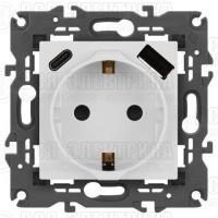 Розетка Elegance 14-4108-01 16A 250В 2P+E защ. шторки с USB type-A+C 3А 5В белый Эра Б0067736