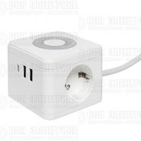Удлинитель "Куб" 2х1.3м 2USB 2.4А+Type C + Ночник 1кв.мм EKF UBA-CUB-2-TC
