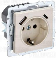 Розетка BRITE РЮш11-1-БрКр 16А с USB A+C 18Вт с заземл. защ. шторки механизм беж. IEK BR-R14-16-U22-018-K10
