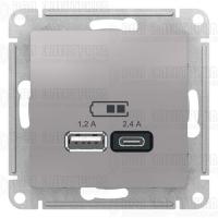 Розетка USB AtlasDesign тип A+C 5В/2.4А 2х5В/1.2А механизм алюм. SE ATN000339