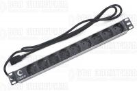 Блок розеток 9-м PDU-9P-2IEC 10А горизонт. евростандарт для 19дюйм шкафов без выкл. вилка IEC 320 C14 шнур 2м алюм. Cabeus 7287c