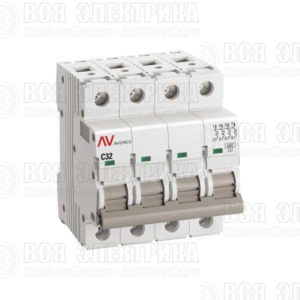 Выключатель автоматический модульный 4п C 32А 6кА AV-6 AVERES EKF mcb6-4-32C-av