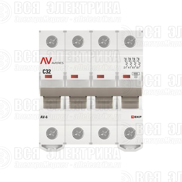 Выключатель автоматический модульный 4п C 32А 6кА AV-6 AVERES EKF mcb6-4-32C-av