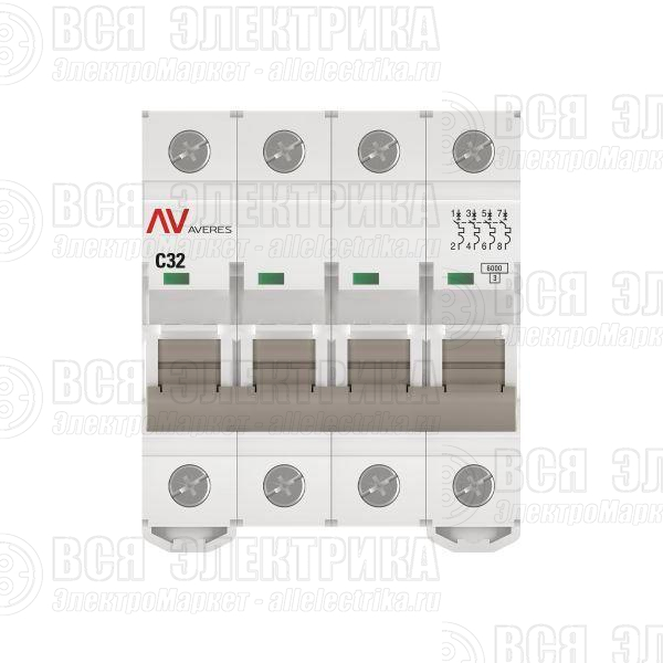 Выключатель автоматический модульный 4п C 32А 6кА AV-6 AVERES EKF mcb6-4-32C-av