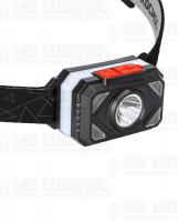 Фонарь аккумуляторный налобный 2Вт LED+2Вт SMD LED тепл. широкий свет Li-ion 14500 500мА.ч корпус ABS-пластик цветная подсветка USB-шнур type C регулируемый эласт. ремешок КОСМОС KOC511Lit