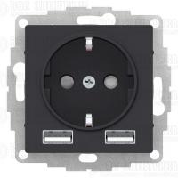 Розетка 1-м СП AtlasDesign 16А IP20 с 2-мя заряд. устройствами USB тип A+A 5В/2.4А 2х5В/1.2А механизм карбон SE ATN001030