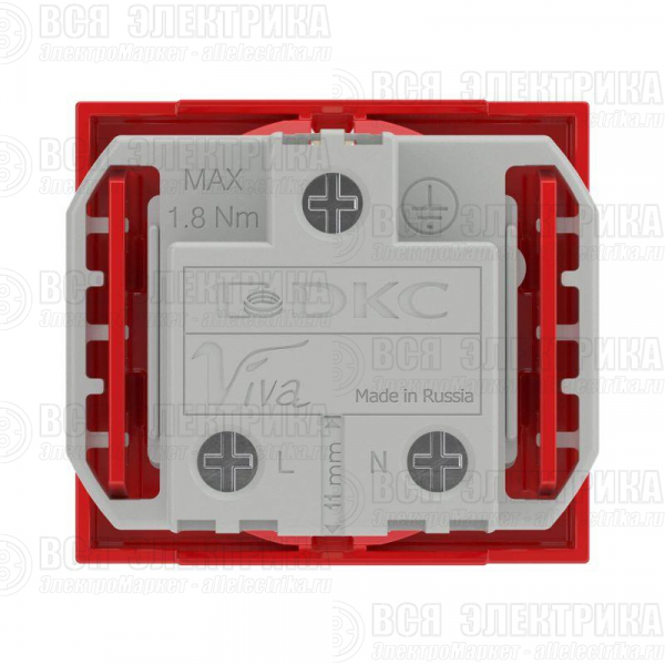 Розетка 1-м 2мод. Viva 16А IP20 2P+E с заземл. защ. шторки красн. DKC 45015