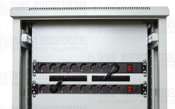 Блок розеток 9-м PDU-9P-2IEC 10А горизонт. евростандарт для 19дюйм шкафов без выкл. вилка IEC 320 C14 шнур 2м алюм. Cabeus 7287c