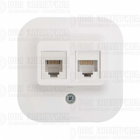 Розетка компьютерная + телефонная 2-м ОП 2мод. Quteo RJ45 + RJ11 кат.5E UTP IP20 бел. Leg 782221