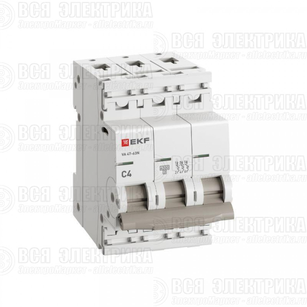 Выключатель автоматический 3п C 4А 4.5кА ВА 47-63N PROxima EKF M634304C