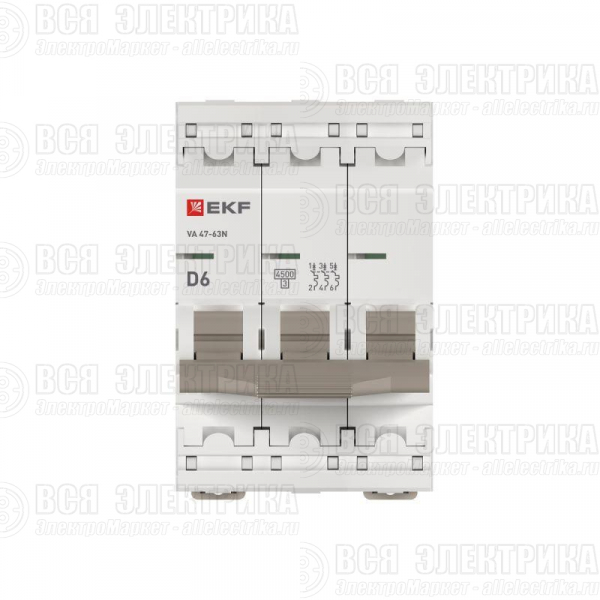 Выключатель автоматический 3п D 6А 4.5кА ВА 47-63N PROxima EKF M634306D