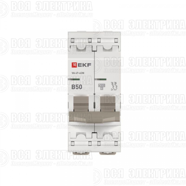 Выключатель автоматический 2п B 50А 4.5кА ВА 47-63N PROxima EKF M634250B