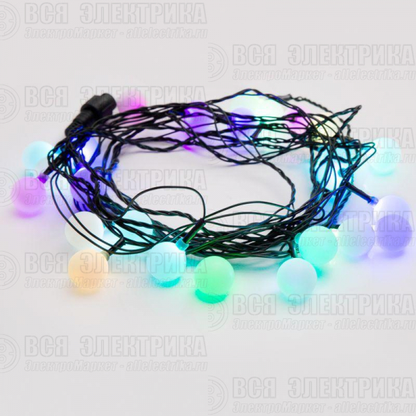 Гирлянда светодиодная "Шарики" 5м d25мм 25LED RGB 6Вт 220-240В IP20 провод ПВХ темн. зел. Neon-Night 303-559