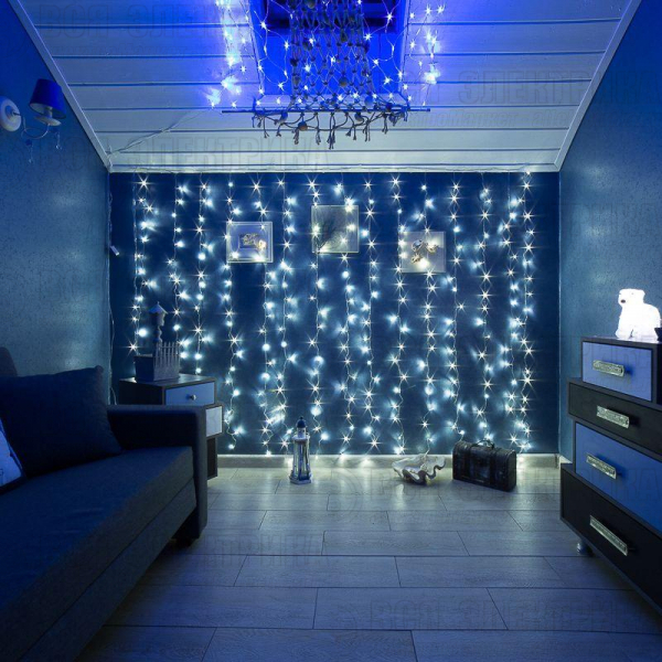 Гирлянда светодиодная "Светодиодный Дождь" 3х2м 240LED бел. 12Вт 230В IP20 свечение с динамикой провод прозр. Neon-Night 235-091