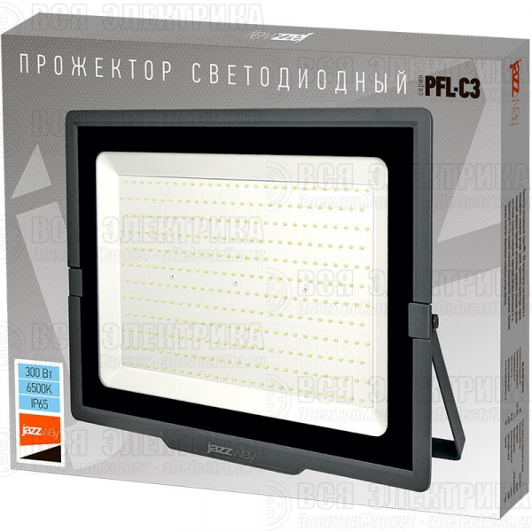 Прожектор светодиодный PFL-C3 300Вт 6500К IP65 ДО с клапаном закален. прозр. стекло Pro JazzWay 5032156