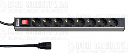 Блок розеток 10А SHT19-8SH-S-2.5IEC 19дюйм с выкл. кабель 2.5м Hyperline 26417
