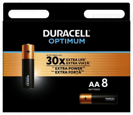 Элемент питания алкалиновый АА 1.5В LR6-8BL Optimum 5014069 (блист.8шт) Duracell Б0056024