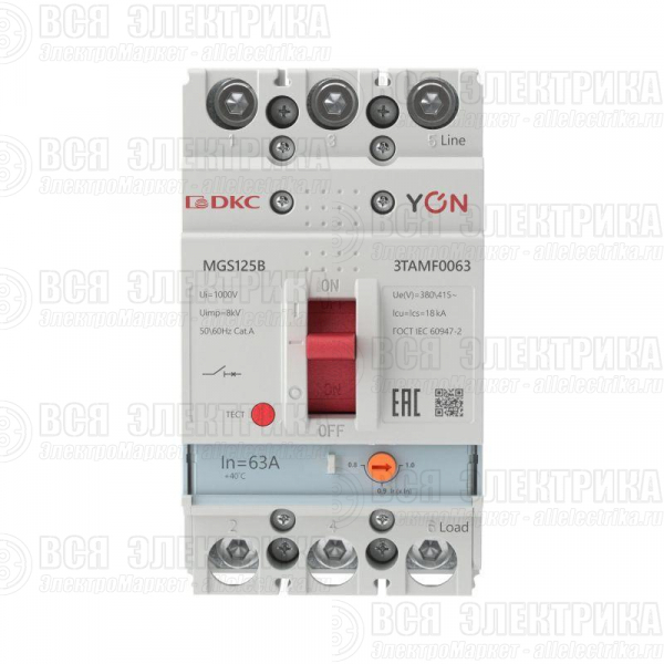 Выключатель автоматический MGS125 3P 50.4-63А 18кА YON MGS125B-3TAMF0063