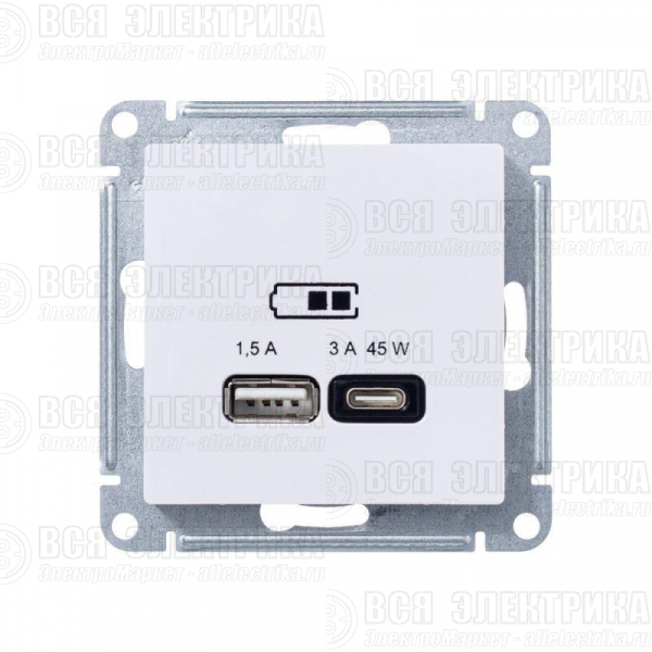 Розетка USB AtlasDesign тип A+C 45Вт высокоскор. ЗУ QC PD механизм лотос SE ATN001329