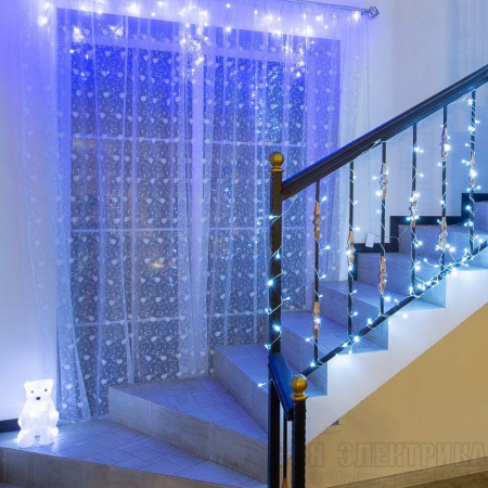 Гирлянда "Айсикл" (бахрома) 1.8х0.5м 48LED син. 3Вт 230В IP20 провод прозр. Neon-Night 255-013