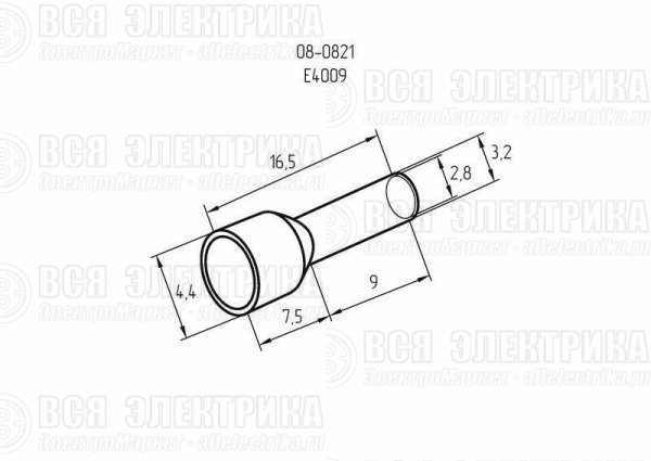 Наконечник штыревой втулочный изолир. (НШВИ F-9мм) 4кв.мм (СЕ040010grey) сер. Rexant 08-0821