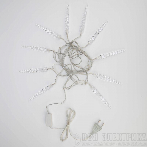 Гирлянда светодиодная "Айсикл" (бахрома) "Сосульки" 1.5х0.25м 10LED тепл. бел. 0.51Вт IP20 провод прозр. Neon-Night 303-067
