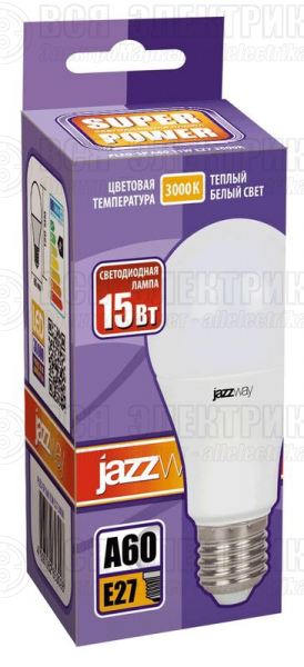 Лампа светодиодная PLED-SP 15Вт A60 грушевидная 3000К тепл. бел. E27 1530лм 230В JazzWay 2853028