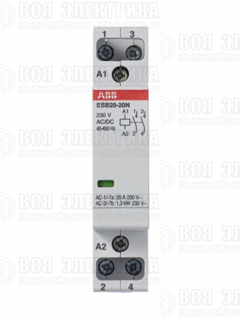 Контактор ESB20-20N-06 модульный (20А АС-1 2НО) катушка 230В AC/DC ABB 1SBE121111R0620